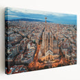 Large canvas print of a Barcelona cityscape in muted earth tones, suitable for kitchen wall art.