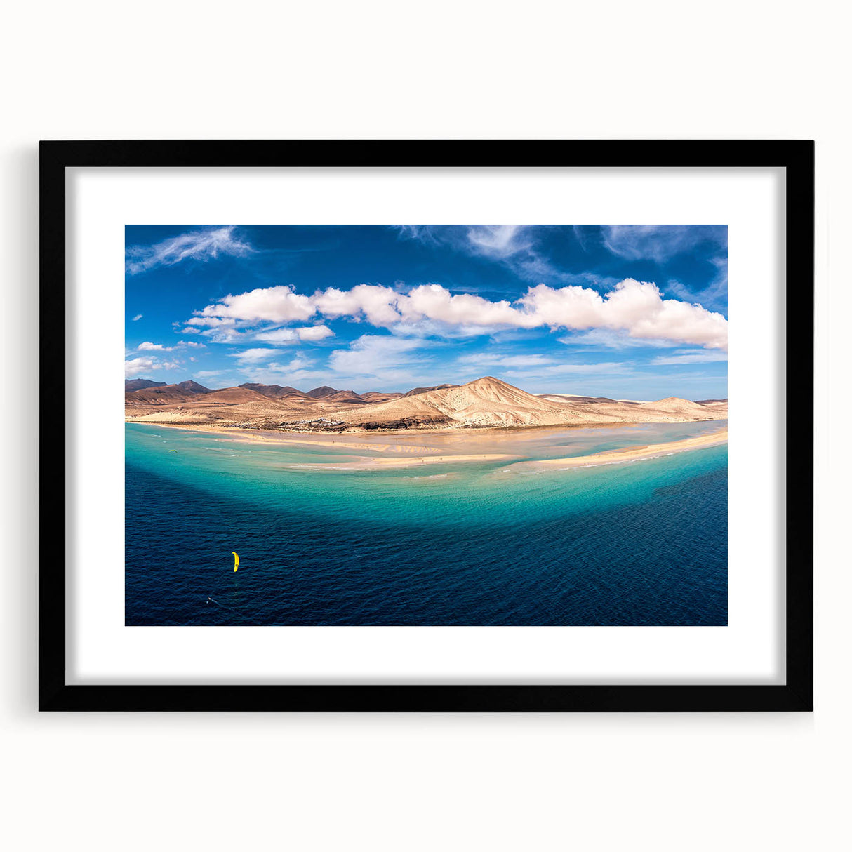 Extra large abstract art print of colorful, textured European scenery on a framed black mat, ideal for living room decor.