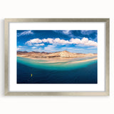 Extra large abstract art print featuring textured scenery of the Canary Islands, in a silver frame.