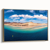 Framed canvas depicting a vintage-style landscape of the Canary Islands in muted gold and black tones.