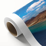 Art deco poster of a serene Canary Islands landscape in pastel shades on rolled canvas, suitable for nursery wall art.