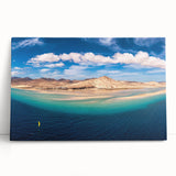 Large black and white stretched canvas depicting a scenic view of the Canary Islands, ideal for kitchen wall art.