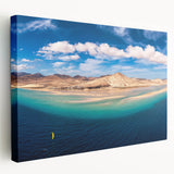 Large stretched canvas depicting a scenic European landscape in the Canary Islands, with vibrant green and blue tones.