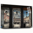Acrylic print of Madrid skyline in muted earth tones, suitable for dining room decor.