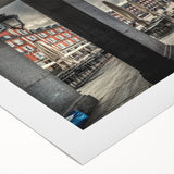 Art deco poster of Madrid skyline in muted earth tones on rolled canvas, suitable for dining room wall art.