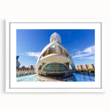 Abstract art print of Valencia scenery in muted earth tones, framed with a white mat, suitable for dining room decor.