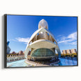 Black and white framed canvas of Valencia landscape, featuring vintage poster art style, ideal for bedroom wall decor.