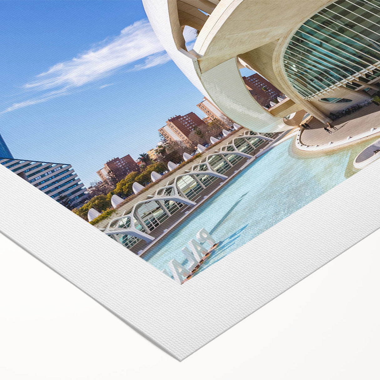 Art deco poster featuring a scenic Valencia landscape in soft pastel hues on a rolled canvas, suitable for dining room decor.