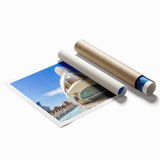 Extra large rolled print of Valencia scenery with vibrant floral elements, ideal for classy bathroom wall art.