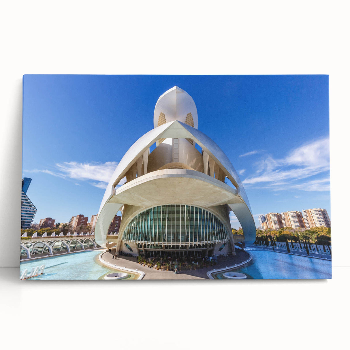Black and white stretched canvas featuring a large Valencia cityscape, ideal for kitchen wall art or bedroom ambiance.