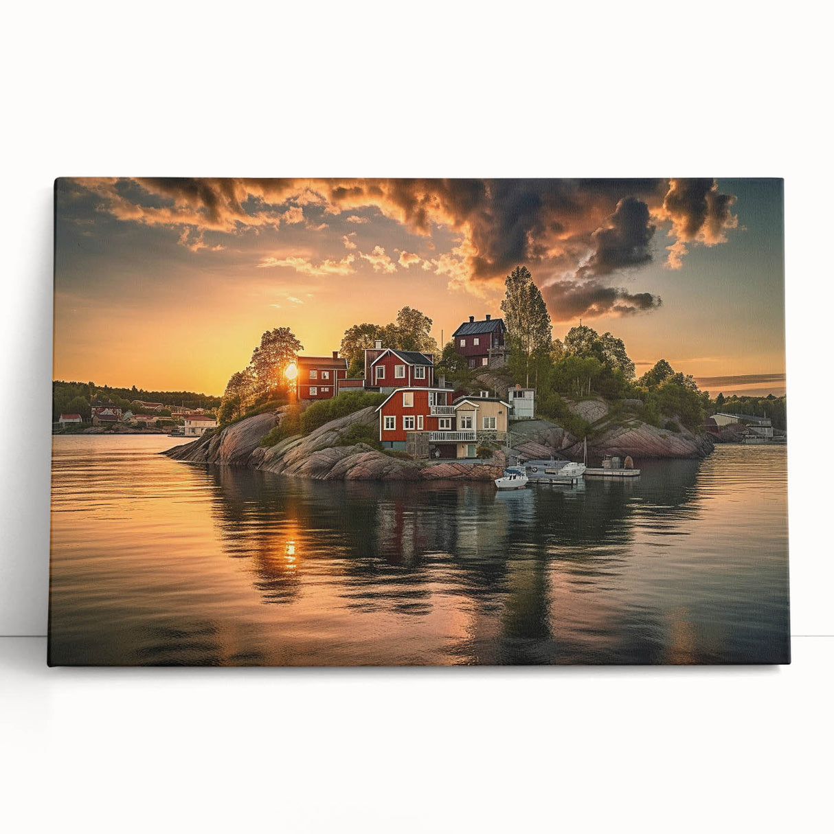 Black and white stretched canvas of Stockholm scenery, ideal for kitchen wall art or bedroom ambiance.