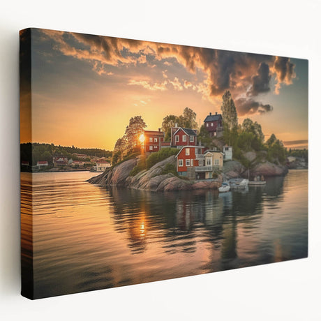 Large canvas print of Stockholm's cityscape in muted blue and grey tones, suitable for kitchen wall art.