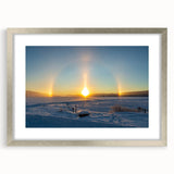 Textured abstract art print depicting a serene Swedish landscape in muted earth tones, framed in silver.