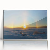 Art Deco poster of a European scenery in Sweden, with muted earth tones on a framed acrylic, ideal for nursery wall art.