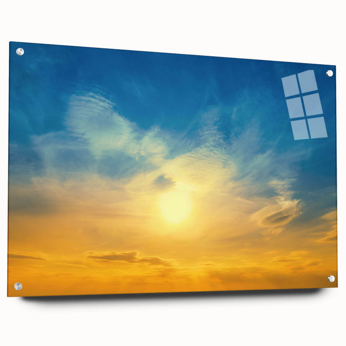 Large abstract wall art depicting a European landscape in muted earth tones on acrylic glass.