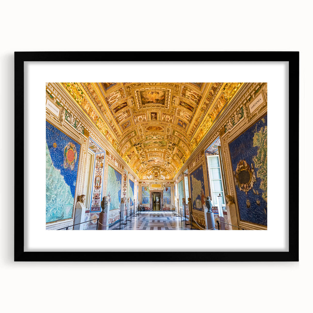 Abstract art print of the Vatican with colorful, textured strokes on a large black-framed canvas.