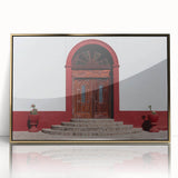 Large art print of Baja California scenery in muted earth tones, framed in gold acrylic, suitable for modern nursery decor.