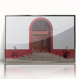 Mid-century modernist art of Baja California scenery on a framed acrylic print in silver, with muted earth tones.