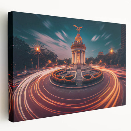 Large art depicting Mexico City skyline in muted earth tones on stretched canvas, suitable for kitchen wall art.