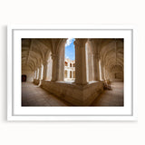 Abstract art print of Oaxaca scenery in muted earth tones, framed with a white mat, ideal for dining room decor.