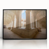 Large abstract wall art depicting a vibrant Oaxaca, Mexico scenery in mid-century modernist style, framed in black acrylic.