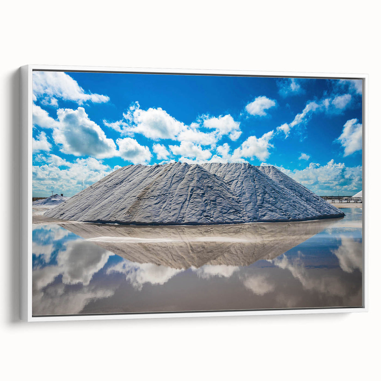 Abstract art print depicting a Yucatan scenery in muted earth tones on a framed white canvas.
