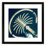 Abstract art print of Dubai skyline in vibrant, colorful hues on a large, textured canvas, ideal for living room decor.