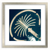 Textured abstract art print of Dubai skyline in muted silver and gray tones on a framed canvas, suitable for bedroom art.