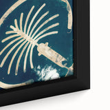 Extra large framed canvas featuring a textured depiction of Dubai's skyline in black with colorful accents.