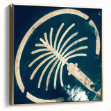 Framed canvas wall art depicting a vintage-style Dubai landscape in silver and gold tones, ideal for bedroom decor.