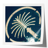 Extra large rolled print of Dubai skyline in muted gray and blue tones, ideal for art wall dining room.