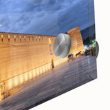 Large abstract wall art depicting a Middle Eastern scenery in muted earth tones on acrylic glass.