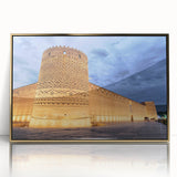 Framed acrylic print of a Middle-Eastern scenic landscape in muted gold tones, suitable for modern art wall decor.