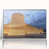 Art Deco poster of an Iranian landscape in muted earth tones on a framed acrylic, ideal for modern art wall decor.