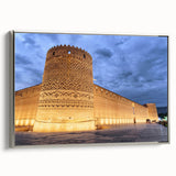 Landscape art painting of a Middle Eastern scenery in vibrant colors on a framed canvas, suited for living room decor.