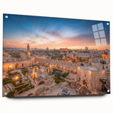 Acrylic print of Jerusalem scenery in muted earth tones, suitable for dining room decor.