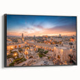 Black and white framed canvas of Jerusalem landscape, ideal for bedroom wall decor.