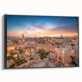 Black and white framed canvas of Jerusalem landscape, ideal for bedroom wall decor.
