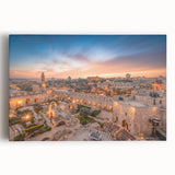 Black and white stretched canvas of Jerusalem landscape, ideal for kitchen wall art.