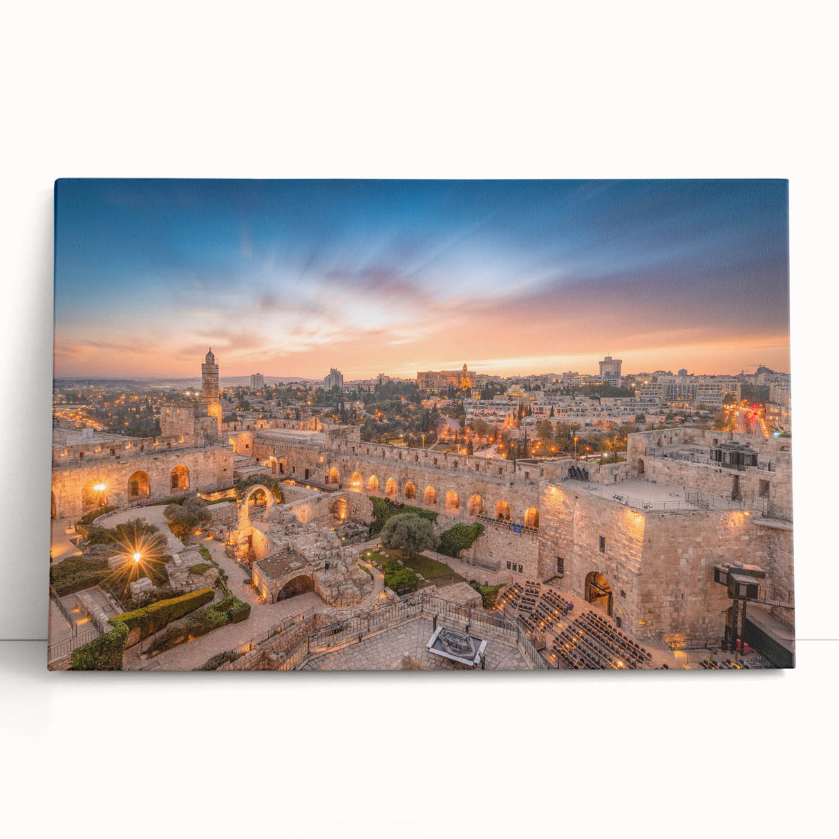 Large black and white stretched canvas of Jerusalem scenery, ideal for kitchen wall art or bedroom ambiance.