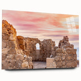 Large abstract wall art depicting a Middle Eastern scenery in muted earth tones on acrylic glass.