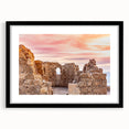 Extra large abstract art print featuring a textured, colorful Middle Eastern scenery on a framed black mat.