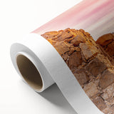 Art deco poster depicting a serene Middle Eastern landscape in muted earth tones on rolled canvas.