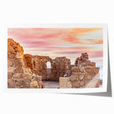 Extra large rolled print depicting a Middle Eastern scenery with floral elements in muted earth tones.