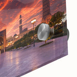 Mid-century modernist large abstract artwork of Middle Eastern scenery on acrylic glass, ideal for dining room art.