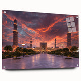 Acrylic glass print of an abstract Omani landscape in earthy and blue tones, suited for bedroom or dining room decor.