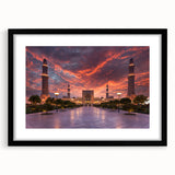 Extra large framed abstract print of Middle Eastern scenery in vibrant, colorful hues, ideal for living room decor.