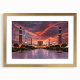 Extra large abstract art print featuring textured scenery of Oman in muted earth tones, framed in gold.