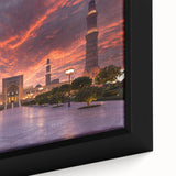 Extra large framed canvas of a textured Middle Eastern landscape in black with colorful accents, ideal for living room decor.