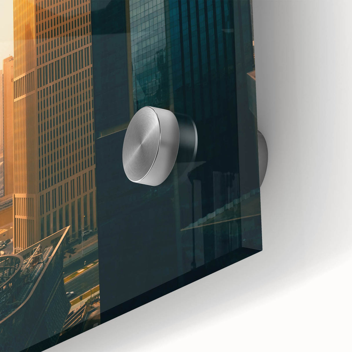 Large abstract wall art of Qatar scenery in muted earth tones on acrylic glass, ideal for dining room ambiance.